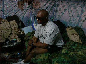 True_George in his tent sleeping space