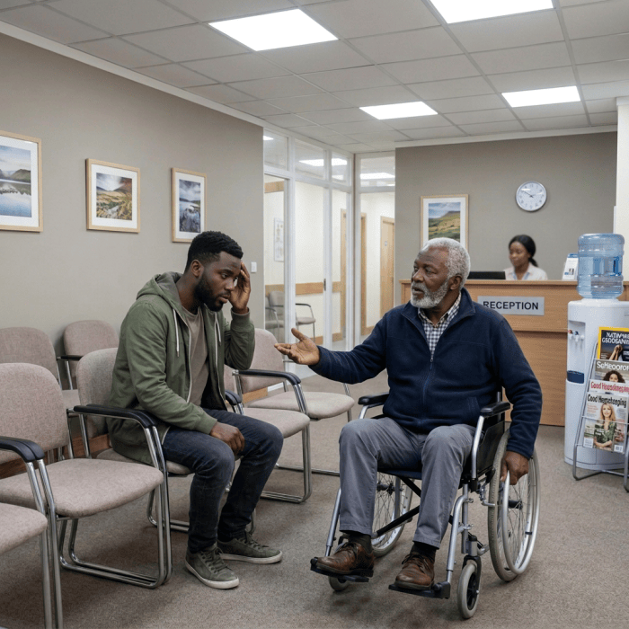 Black people in a doctor's waiting room